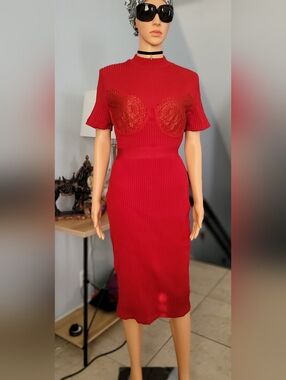 Fashion Nova Bandage Midi Dress, Red, XL